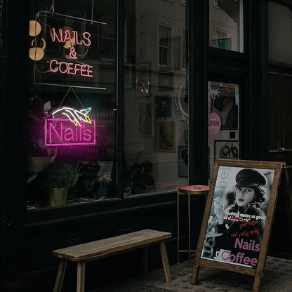 Nails Neon Sign Nail Salon Room Decor Window Wall Art for Nail Shop Storefront USB Powered 15.7"x10.7"