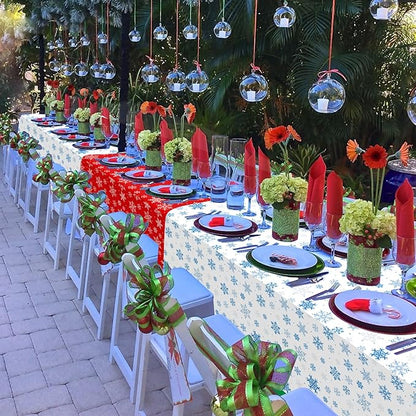 12 Pieces Christmas Snowflake Plastic Party Tablecloth Decorations,54x108 inch Disposable White Red Rectangle Snowflake Xmas Table Cover Backdrop for Winter Christmas Holiday New Year Party Supplies