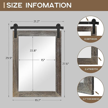 COGOOD Farmhouse Barn Door Mirror - 21" x 30" Rustic Wood Framed Wall Mirror for Bathroom, Living Room, Entryway Wall Decor (Speckled White)