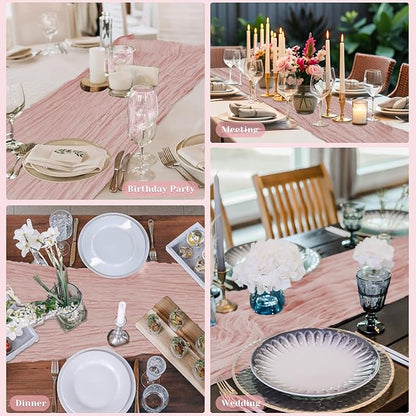 Pink Table Runner, 10Ft 120in Cheesecloth Table Runner, Gauze Rustic Cheese Cloth Table Runners for Wedding, Party, Baby & Bridal Shower, Boho Table Runners for Christmas Thanksgiving Halloween Easter
