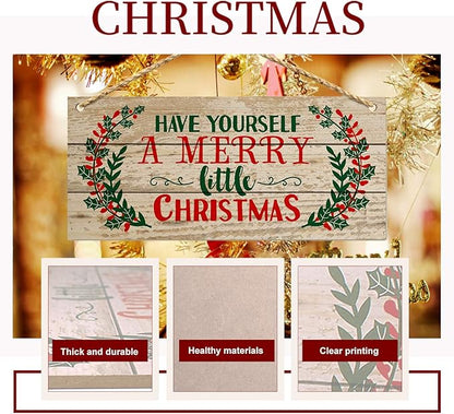 Christmas Door Hanging Sign，Big Wall Wood Winter Decorations Signs，Indoor Outdoor Decorative Ornament for Home, Classroom, Office（7 x 13.8x 0.2 inches）