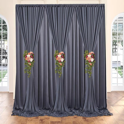 30 ft x 10 ft Wrinkle Free Charcoal Backdrop Curtain for Parties, Dark Grey Polyester Photo Backdrop Drapes for Baby Shower Wedding Engagement Birthday Party Backdrop Stand,5ft x 10ft 6 Panels
