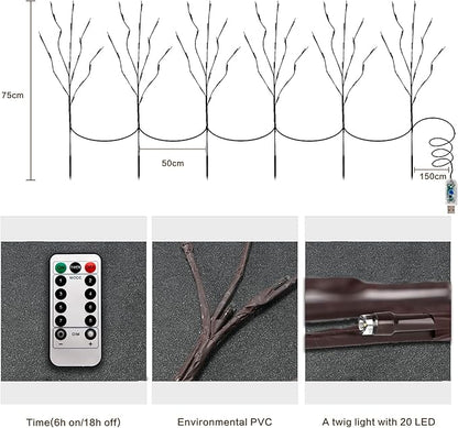 MENCH Branch Lights,6 Pcs Twig Light USB&Battery Powered 8 Flashing Modes by Remote Control.Branch Lights for Indoor, Light Up Decorations for Halloween Day and Christmas,Pure White