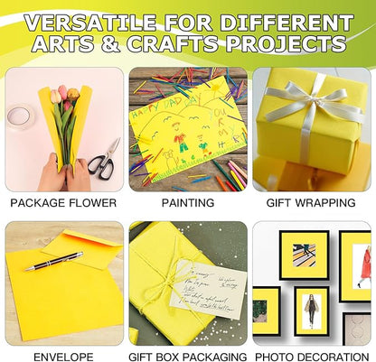 Vanhench 36" x 2400" (200') Yellow Wrapping Paper for Birthday, Solid Color Art Kraft Craft Paper for Gift Wrapping, Birthday, Bouquet Flower Crafts Packing Poster Bulletin Board