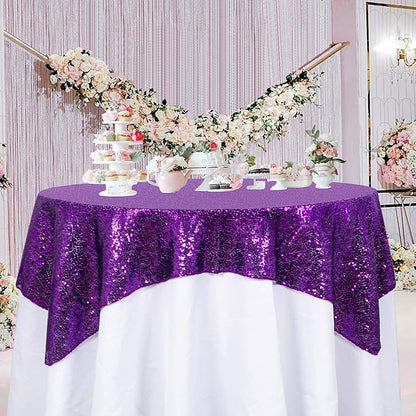 ShinyBeauty Sequin Tablecloth - Square 54x54-Inch Purple Glitter Tablecloth for Round Table - Wedding & Party