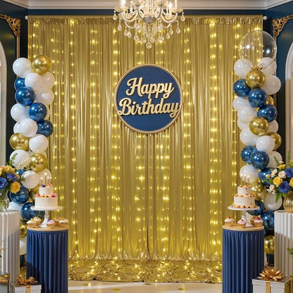 30x10 ft Gold Sequin Backdrop Curtain with Lights for Parties, Wrinkle Free Glitter Photo Backdrop Drapes Shimmer Back Drop Cloth with Light Strings for Wedding Birthday Photography Background