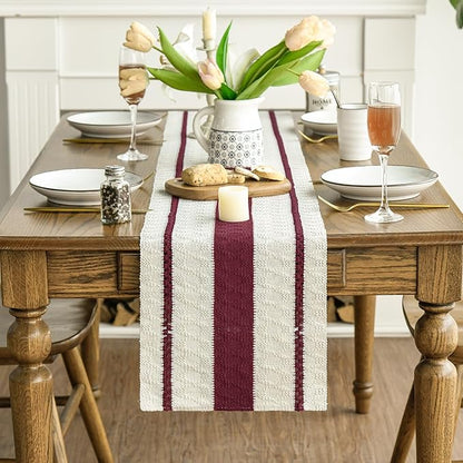 Artoid Mode Red Farmhouse Woven Rustic Table Runner, Seasonal Holiday Hollow Kitchen Dining Table Decoration for Home Party Decor 12x72 Inch