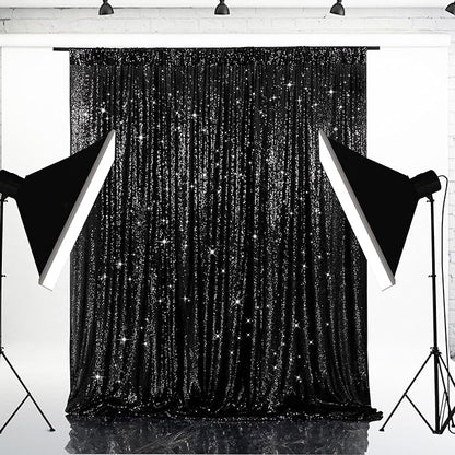 Eternal Beauty Black Sequin Backdrop, 8x10 Ft Halloween Glitter Background Curtains for Shimmer Photography Party Wedding Birthday Back Drop Decor