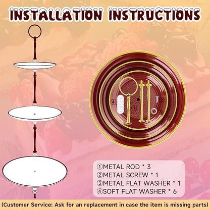 PinCute Cupcake Stand Holder - 3 Tier Cup Cake Dessert Stands, Plastic Tiered Serving Tray&Metal Rod for Birthday Party, Wedding, Tea Party, Baby Shower-Red