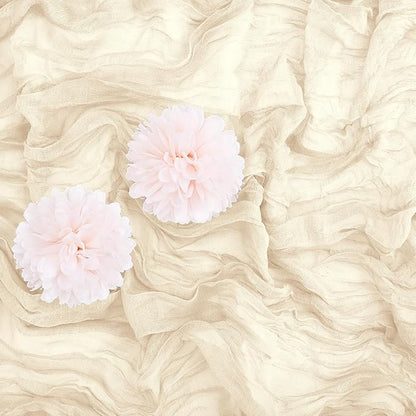 Aktor 4 Pack Ivory Table Runner Boho Cheesecloth Table Runner Semi Sheer Gauze Fabric Runners for Wedding Birthday Baby Shower Party Boho Table Decoration（Ivory）