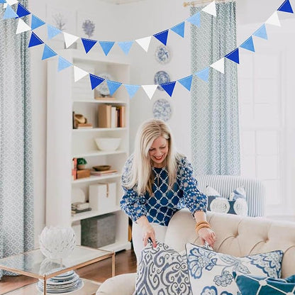 Blue Party Decorations Felt Hanging Triangle Mini Bunting Pennant Banner Flag for Birthday Wedding Baby Shower Bridal Shower Engagement Under The Sea Nautical Ahoy Achor Party Classroom Nursery Decor