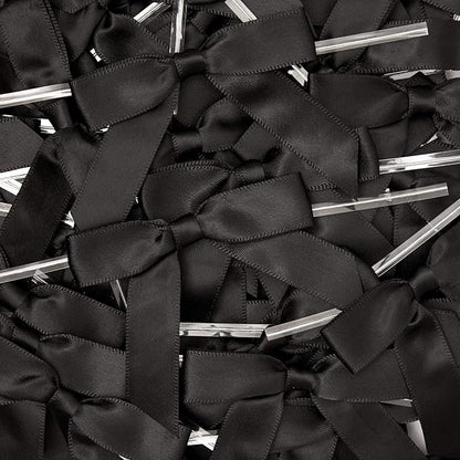 Juvale Gift Bows with Twist Ties - Mini Bows for Crafts & Wrapping - Pre-Tied Satin Polyester Ribbon for Treat Bags & Balloons - 3-Inch, Black, 100 Pack