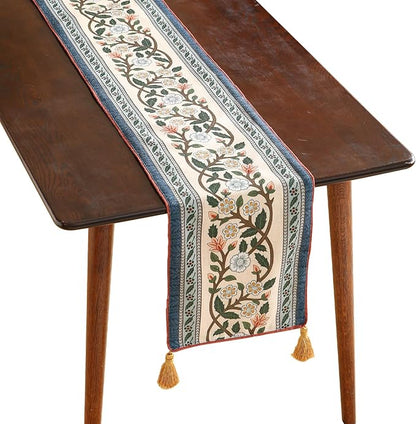 ISAENNE Designer Vintage Elegant Linen Extra Long Table Runner 118 Inches,Colorful Flower Pattern Soft Table Runners for Dining Tables,Thanksgiving,Kitchen Tables,Christmas,12"*118"-Naples C