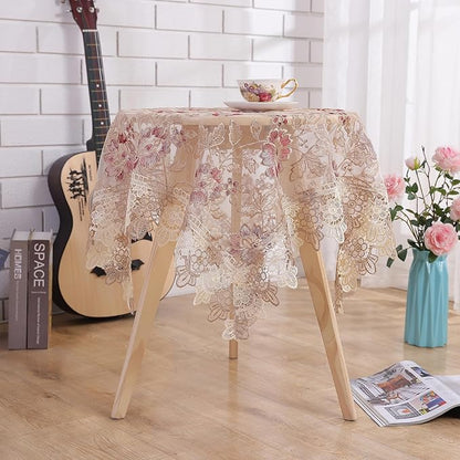 Round Embroidered Lace Tablecloth Vintage Decorative Exquisite Border Table Cover for Party Wedding Home Decorations, Round-35, Red