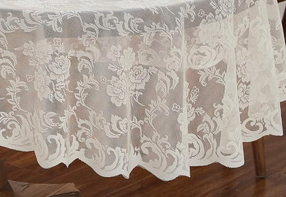 LinenZone Ivory Oval Tablecloth for Rustic Vintage Decor. Sheer Lace Tablecloth Works Great As Wedding Tablecloth, Thanksgiving Tablecloth or Christmas Tablecloth (Mia Oval 104, Ivory)