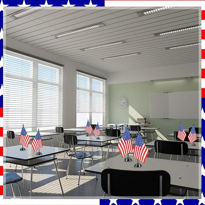 50 Pcs American Desk Flag Set Small USA Flags for Table with 13" Black Pole, Black Base and Spear Top, American Flag for Home Office Party Festival Celebrations Decor