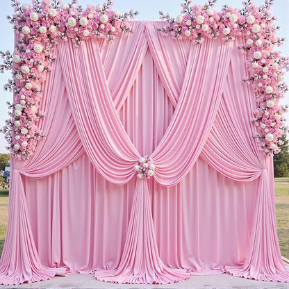 Wrinkle Free Pink Backdrop Curtain for Parties Background, Silky Photo Curtains Backdrop Drapes 2 Panels Back Drop Cloth for Wedding Birthday Photography Baby Shower Decor,10ftx10ft