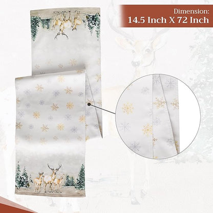 Maison d' Hermine Table Runner 100% Cotton Double Layer Table Runners 72 inches Long for Thanksgiving Christmas Decorations Home Kitchen Dining Party Wedding (Deer in The Woods, 14.5" x 72")