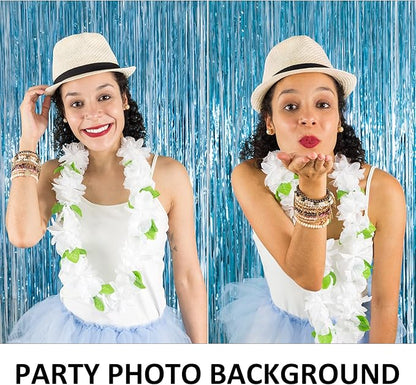 5 Pack Foil Curtain Backdrop Blue Metallic Tinsel Foil Fringe Curtains Photo Booth Props for Birthday Wedding Engagement Baby Shower Bachelorette Christmas Holiday Celebration Party Decorations
