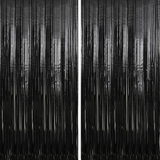 Crosize 2 Pack 3.3 x 9.9 ft Black Foil Fringe Backdrop Curtain, Streamer Backdrop Curtains, Streamers Birthday Party Decorations, Tinsel Curtain for Parties, Photo Booth Backdrops, Party Décor