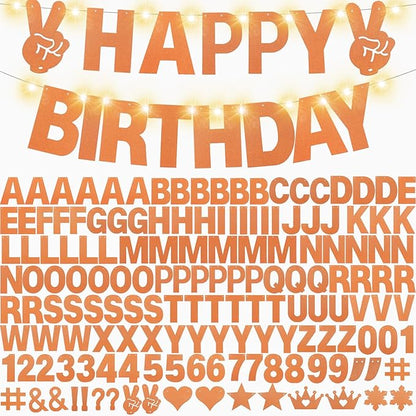 167Pcs DIY Glitter Customizable Banner Kit Custom Banners DIY Happy Birthday Letter Banners Personalized Banner Decor for Easter Day Christmas Baby Shower Birthday Party Decorations(Glitter Orange)