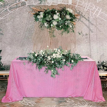 Fitable Pink Sequin Tablecloth for Parties 52x70 Inch - Sparkle Glitter Table Cloth Laser Rectangle Overlay for Wedding Baby Shower Ceremony Birthday Holiday Banquet