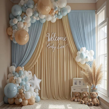 60×14 ft Wrinkle Free Beige Backdrop Curtain for Weddings Parties, 12 Panels 14ft Silky Polyester Wedding Drapes Backdrop Photo Back Drop Cloth for Birthday Baby Shower Photography Backgrounds