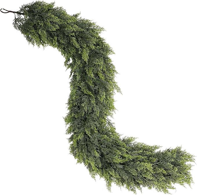 Real Touch Cedar Garland - Artificial Christmas Garlands Faux Green Cedar Fake Pine Needles Garland for Fireplace,Table, Stairs, Mantle, Window,Indoor Outdoor,Home,Holiday Decor(2 PCS,9 FT)