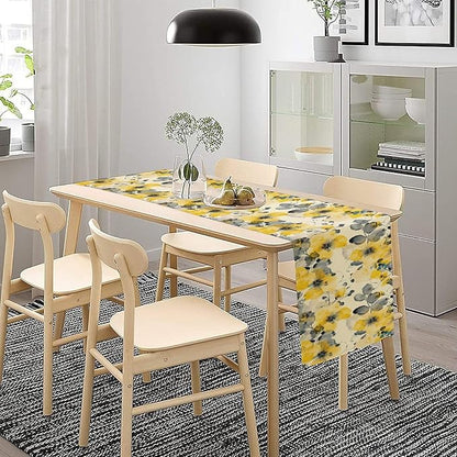 Floral Table Runner,Yellow Flowers Spring Print Table Cloth Kitchen Dining Table Home Party Decoration 13x108 Inch