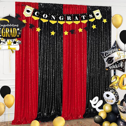 Red Sequin Backdrop 4 Panels 2FTx8FT Christmas Party Backdrop Curtains Photo Background Drapes Glitter Birthday Bridal Backdrop Drapes