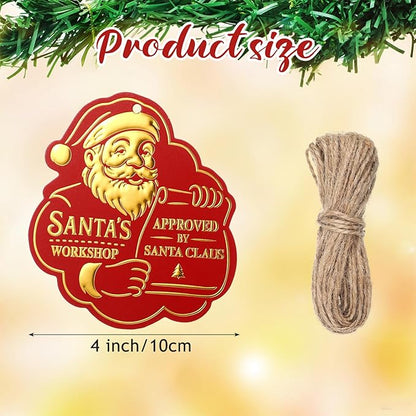 36 Pcs Christmas Gift Tag with String 3D Santa Gift Tag Gold Foil Present from Santa Claus Premium Gold Tags for Kids Christmas Party Decor(Vintage)