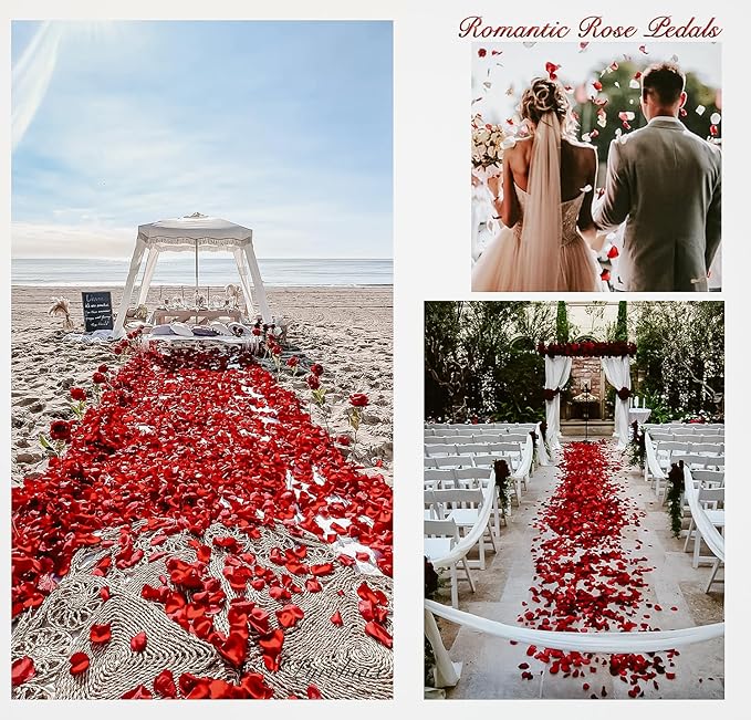 1000 Pieces Rose Petals, Artificial Silk Rose Petals, Dark Red Dot Black, Classic/Elegant/Romantic Style, Flat, Indoor Use, Wedding/Anniversary Decor