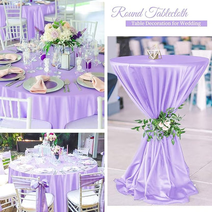 fani 12 Pack 120 Inch Lavender Satin Tablecloth - Silky Round Tablecloth Overlay Smooth Fabric Table Cover, Bright Table Decoration for Wedding Party Banquet Events Restaurant Kitchen Dining