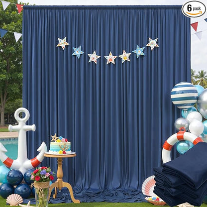 30×12ft Navy Blue Wrinkle Free Backdrop Curtain for Wedding Parties, 6 Panels 5×12ft Long Soft Silky Polyester Backdrop Drapes Photo Back Drop Curtains for Birthday Photography Background Cloth