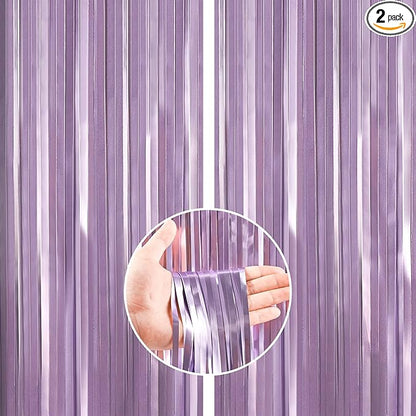 ParyWoo Light Purple Streamers 2pcs Tinsel Backdrop 8.2FT Metallic Lavender Foil Fringe Streamer Curtains Photo Booth Backdrop for Halloween Baby Shower Bachelorette Wedding Party Decorations