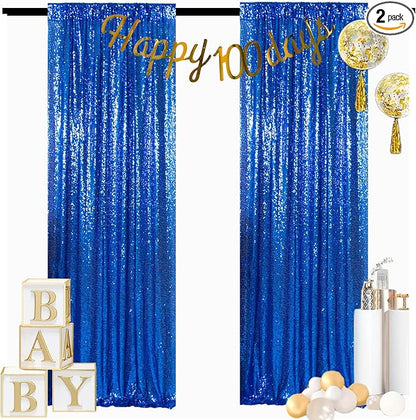 ShinyBeauty Sequin Royal Blue Backdrop Curtains 2 Panels 4Ftx7Ft Photo Backdrops Blue Photograph Background Shimmer Curtain for Parties, Birthdays, Graduations, Holiday Wall Decor