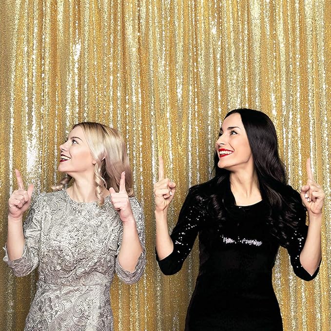 Poise3EHome 6Ft x 6Ft Gold Sequin Backdrop Curtain, Glitter Thick Satin Gold Background Drapes, Sparkly Opaque Photography Curtain, Sequence Xmas Thanksgiving Backdrop for Wedding Party Holiday Decor