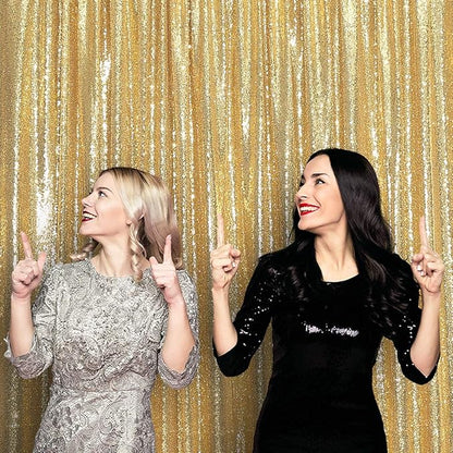 Poise3EHome 6Ft x 6Ft Gold Sequin Backdrop Curtain, Glitter Thick Satin Gold Background Drapes, Sparkly Opaque Photography Curtain, Sequence Xmas Thanksgiving Backdrop for Wedding Party Holiday Decor