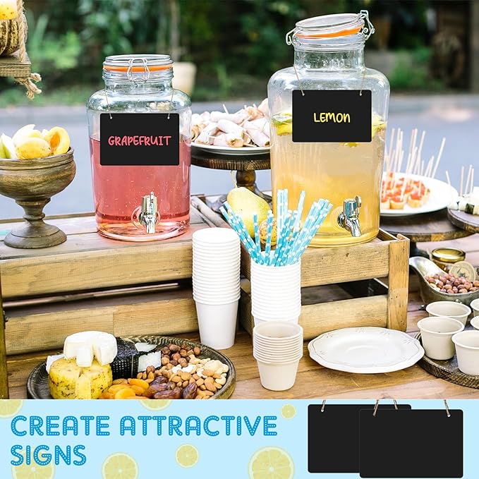 12 Pcs 4 x 6 Acrylic Chalkboard Hanging Sign with Chalk Markers Chalk Board Signs with Hanging String for Wedding Kitchen Home Party Decoration (Rectangle)