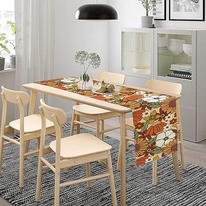 Vintage Floral Table Runner,Boho 70s Style Retro Flower Table Cloth Kitchen Dining Table Home Party Decoration 13x90 Inch