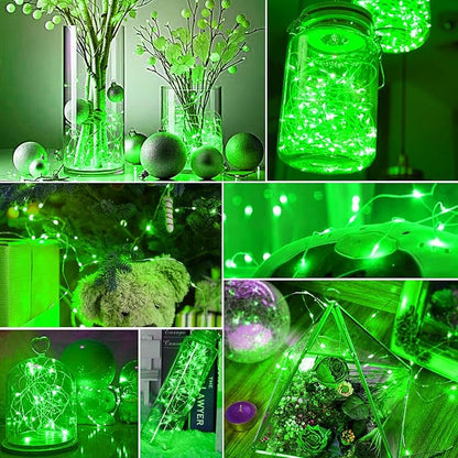 pozzolanas 100 Pack Green Battery Operated String Lights - 7ft Waterproof Firefly Lights with 20 LEDs for Home, Mason Jar, Party, Wedding, Halloween, Christmas Decorations