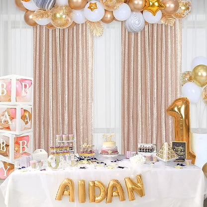 Champagne Sequin Backdrop Curtains, 2 Panels Champagne Blush Sequin Backdrop, 2FTx8FT Sequin Curtains for Party Wedding Sequence Backdrop