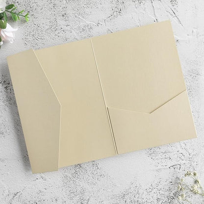 20 PCS Champagne Tri-fold Laser Cut Wedding Invitation Pockets for 5x7 Wedding Cards Bridal Shower Engagement Quinceanera Invitation