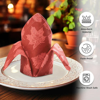 Urban Villa Fall Leaves Print Set of 12 Dinner Napkins (20X20 Inches) 100% Cotton Premium Quality Thanks Giving Over Sized Harvest Cloth Napkins with Mitered Corners Ultra Soft Durable Hotel Quality