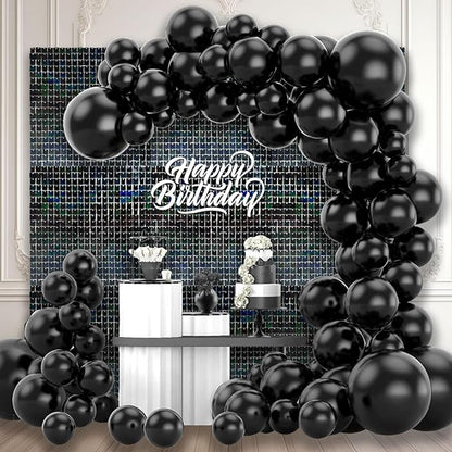 24PCS Black Shimmer Wall Backdrop, Laser Square Sequin Photo Backdrops Panel, Glitter Wall Background for Birthdays, Weddings, Christmas, Engagements, Disco Bachelorette Party Decoration (4FTx6FT)