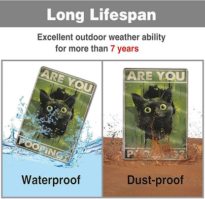 Funny Black Cat "Are You Pooping?" Tin Sign - Humorous Bathroom Wall Décor, 8x12 Inches, Vintage Metal Sign for Indoor & Outdoor Use, Cat Wall Art