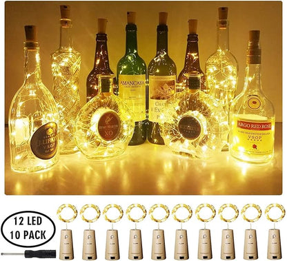 Aluan Wine Bottle Lights with Cork, 12 LED 10 Pack Fairy / String Lights Waterproof Battery Operated for Jar Party Wedding Christmas Festival Bar Decoration, Warm White