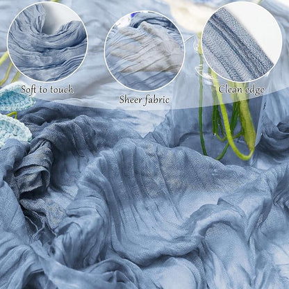 1-Pack Dusty Blue Cheesecloth Table Runners – 10FT (35x120 Inch) Boho Rustic Gauze Fabric Cheese Cloth Table Runner for Weddings, Baby Showers, Bridal Shower, Farmhouse & Birthday Party Decor