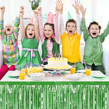 3 Pack 29 x108 Inch Light Green Foil Fringe Table Skirts Metallic Banner for Tinsel Streamer Garland Backdrop for Parade Floats Wedding Thanksgiving Birthday Christmas New Year Party Decoration