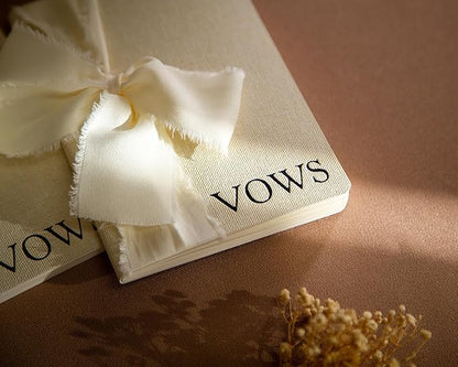 Cream Embossed Slim Vow Books w/Ribbon (Set of 2) - 5.625 x 4 Minimalist Pocket Sized Wedding Ceremony Vow Renewal Speech Notebook Journal